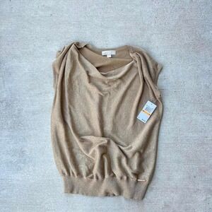 Michael Kors Gold Metallic Knit Top‎ Cowl Neck Sleeveless Blouse Size S